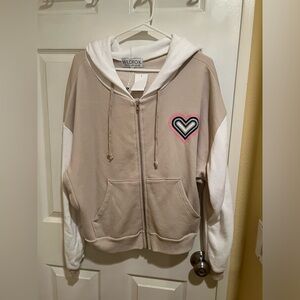 Wildfox tan and white colorblock heart graphic hoodie